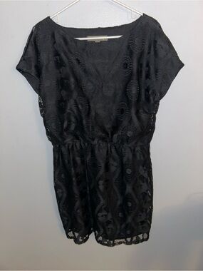 Black Lace Short Sleeve Waist-Defined Dress